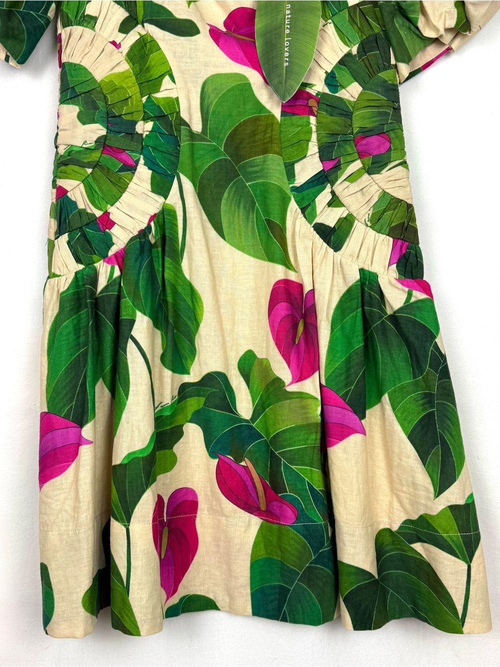 New With Tags FARM Rio Cream Midi Dress with Pink Anthurium & Green Leaves Small - Picture 6 of 14